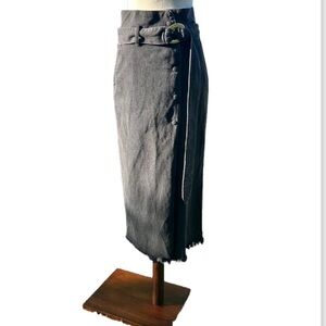 NANUSHKA Black Belted Frayed Denim Long Skirt Size Small